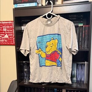 Vintage Winnie the Pooh Graphic Tee - Light Gray with Yellow & Red Artwork